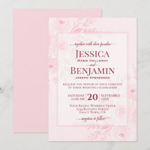 Elegant Blush Pink Boho Chic Floral Wedding Invitation