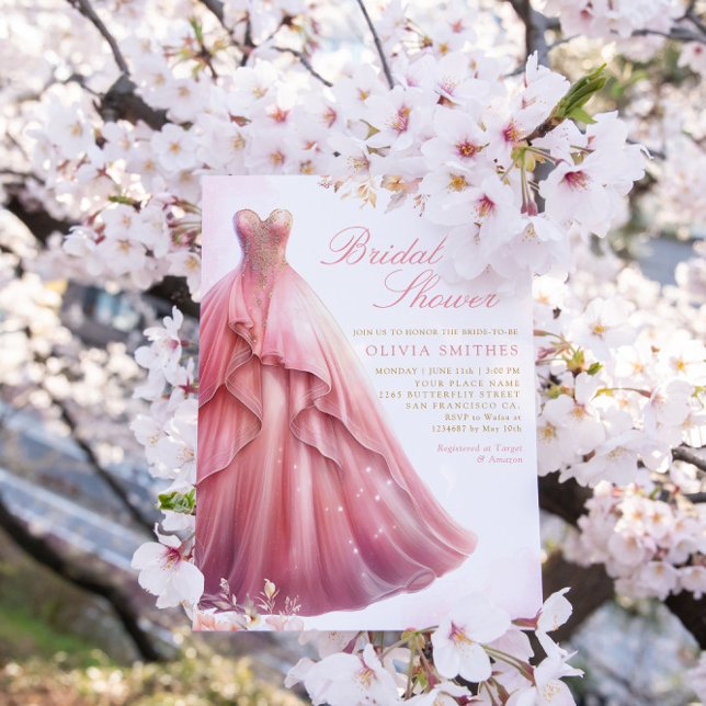 Elegant Blush Pink Boho Floral Dress Bridal Shower Invitation (Creator Uploaded)