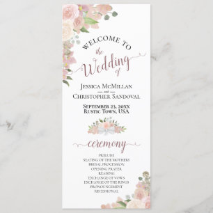 Elegant Blush Pink Boho Watercolor Floral Wedding Programme