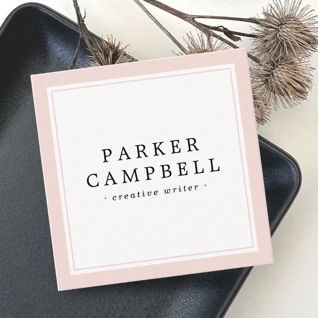 Elegant blush pink border professional minimalist square business card (Creator Uploaded)