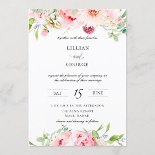 Elegant Blush Pink Botanical Wedding Invitation