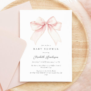 Elegant Blush Pink Bow Baby Shower Invitation