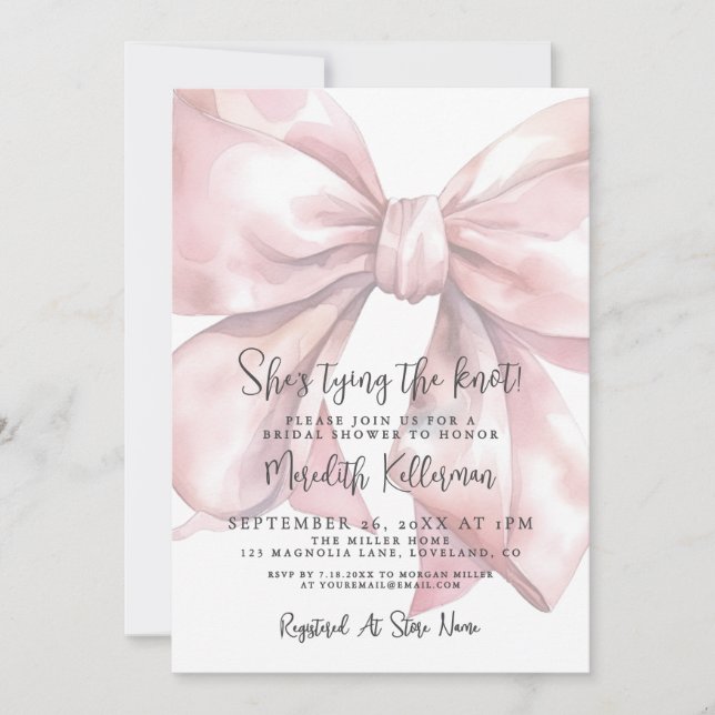 Elegant Blush Pink Bow Bridal Shower Invitation (Front)
