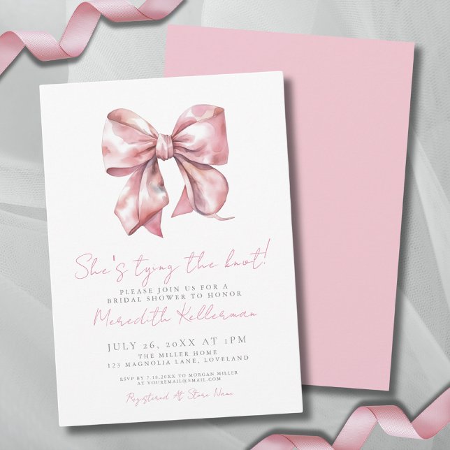 Elegant Blush Pink Bow Bridal Shower Invitation (Watercolor Blush Pink Bow Bridal Shower Invitation)