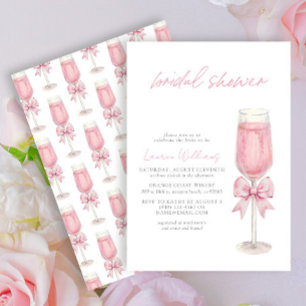 Elegant Blush Pink Bow Champagne Bridal Shower Invitation