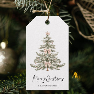 Elegant Blush Pink Bow Christmas Tree Gift Tags