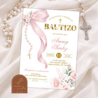 Elegant Blush Pink Bow Coquette Rosary Bautizo
