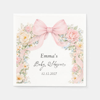 Elegant Blush Pink Bow Floral Baby Shower Napkin