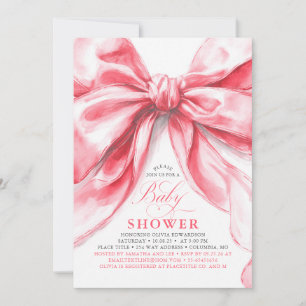 Elegant Blush Pink Bow Girl Baby Shower Invitation