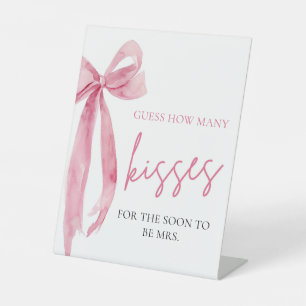 Elegant Blush Pink Bow Guess How Many Kisses Game Pedestal Sign