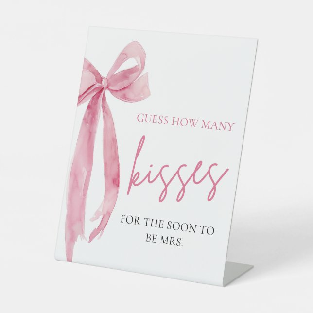 Elegant Blush Pink Bow Guess How Many Kisses Game Pedestal Sign (Front)