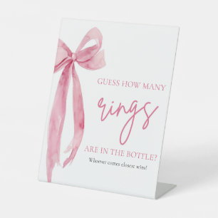 Elegant Blush Pink Bow Guess How Many Rings Game Pedestal Sign