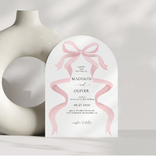 Elegant Blush Pink Bow Monogram Arch Wedding Invitation