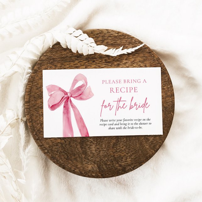 Elegant Blush Pink Bow Please Bring A Recipe Enclosure Card (Creator Uploaded)