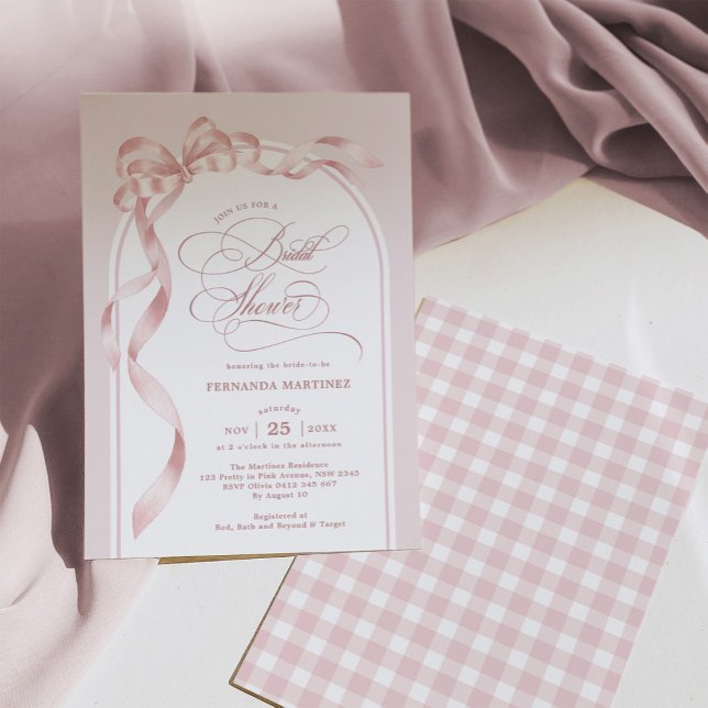 Elegant Blush Pink Bow Ribbon Bridal Shower Invitation (Creator Uploaded)