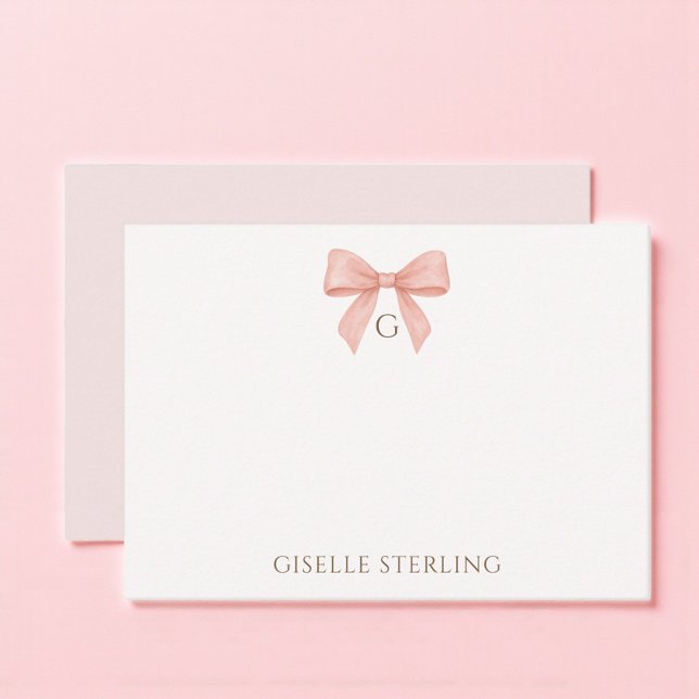 Elegant Blush Pink Bow Watercolor Monogram Card (Creator Uploaded)