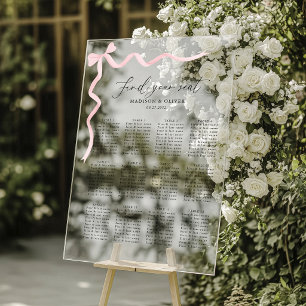 Elegant Blush Pink Bow Wedding Seating Acrylic Sign