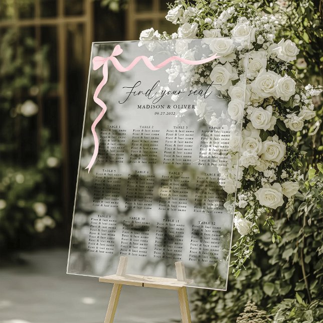 Elegant Blush Pink Bow Wedding Seating Acrylic Sign (Creator Uploaded)