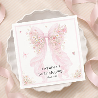 Elegant Blush Pink Bow Wildflower Baby Shower Napkin