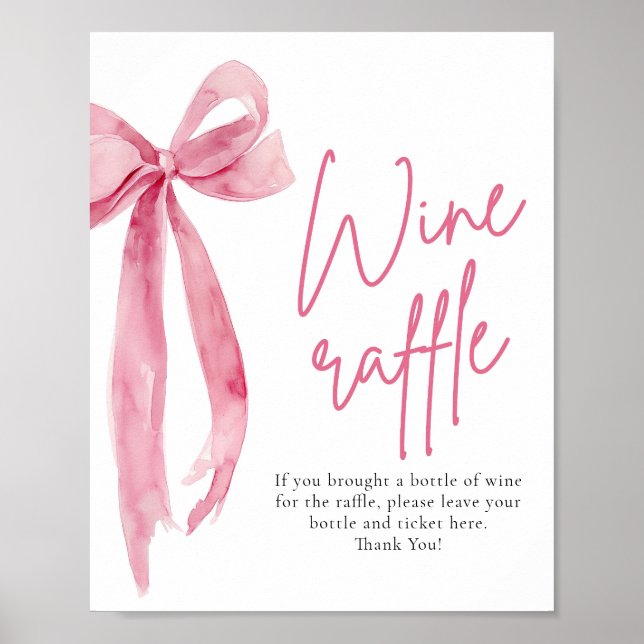 Elegant Blush Pink Bow Wine Raffle Game Sign (Front)