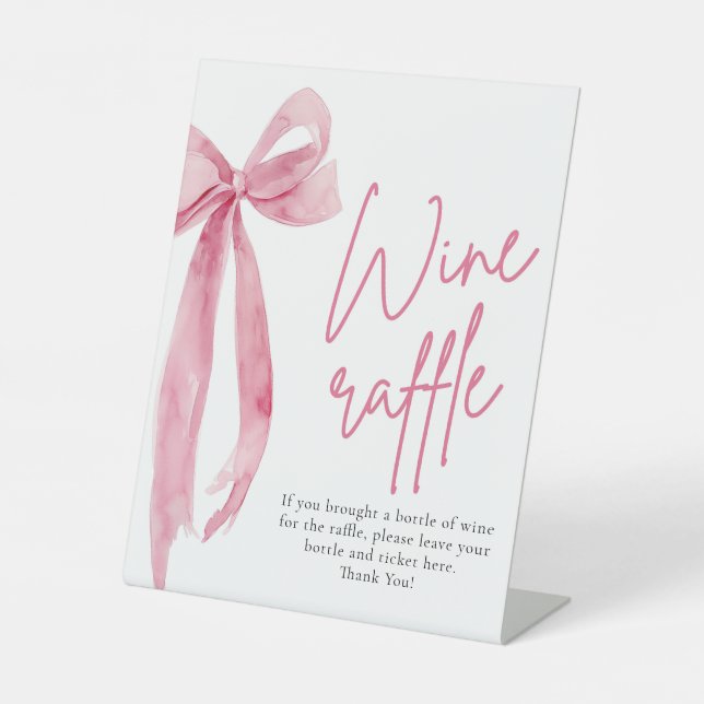 Elegant Blush Pink Bow Wine Raffle Game Sign (Front)