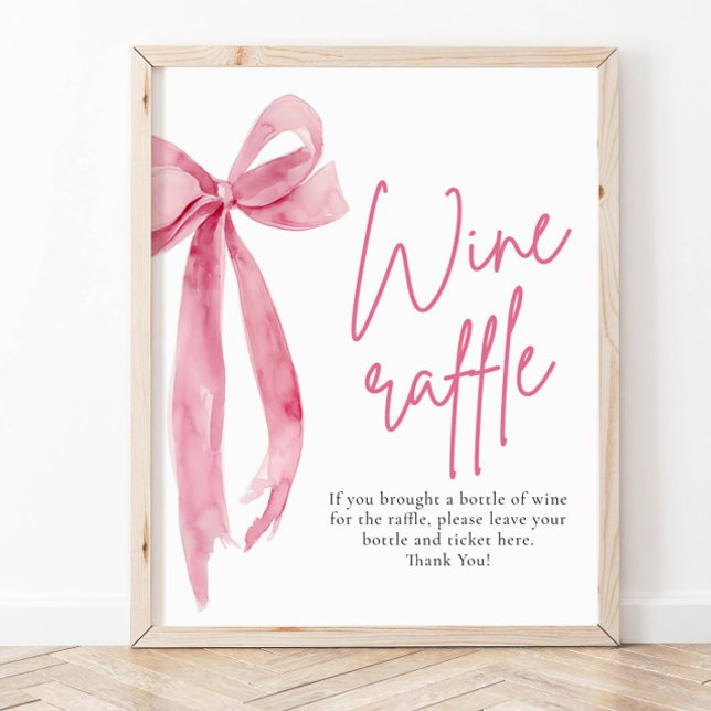Elegant Blush Pink Bow Wine Raffle Game Sign (Creator Uploaded)