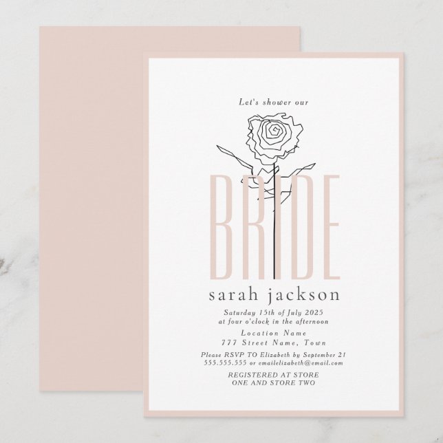 Elegant Blush Pink Bridal Shower Invitation (Front/Back)