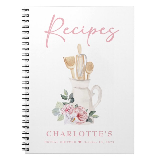 Elegant Blush Pink Bridal Shower Recipe Book (Front)