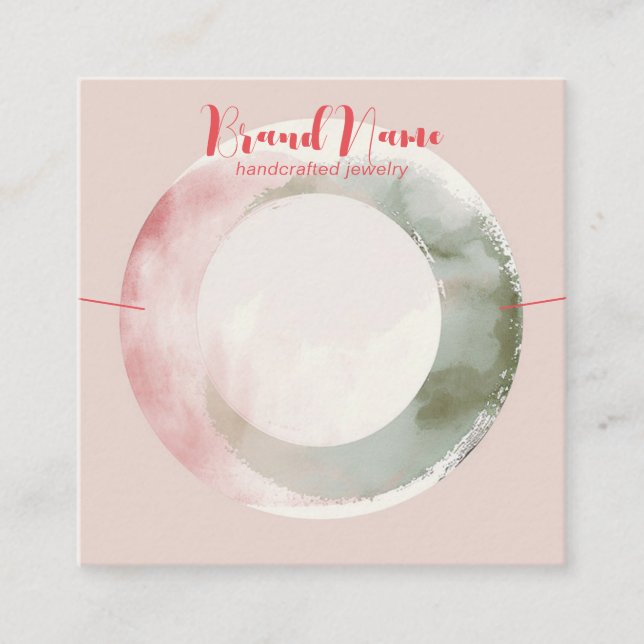 Elegant Blush Pink Brush Art Necklace Display Square Business Card (Front)