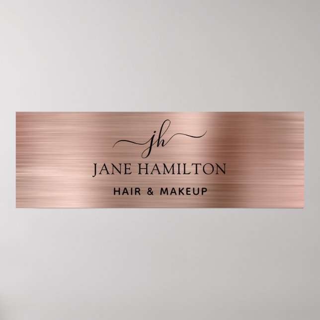 Elegant Blush Pink Brushed Metal Business Poster (Front)