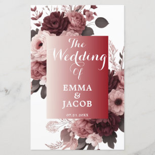 Elegant Blush Pink Burgundy Floral Wedding Program
