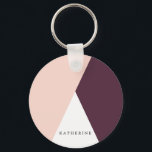 Elegant blush pink & burgundy geometric triangles key ring<br><div class="desc">Minimalist and modern design representing blush pink,  white and burgundy color block.</div>