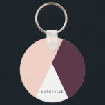 Elegant blush pink & burgundy geometric triangles key ring<br><div class="desc">Minimalist and modern design representing blush pink,  white and burgundy color block.</div>