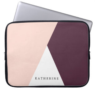 Elegant blush pink & burgundy geometric triangles laptop sleeve