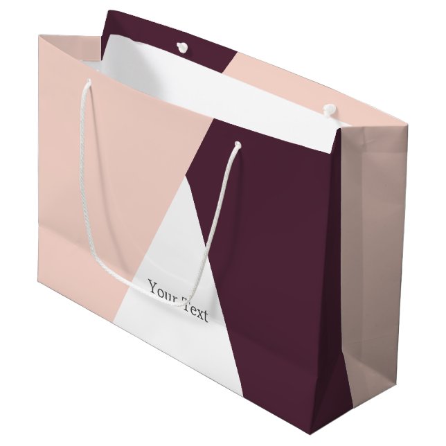 Elegant blush pink & burgundy geometric triangles large gift bag (Front Angled)