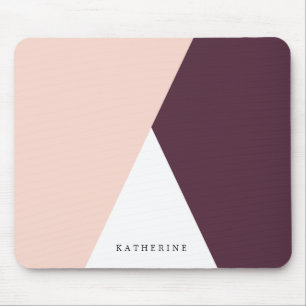 Elegant blush pink & burgundy geometric triangles mouse mat
