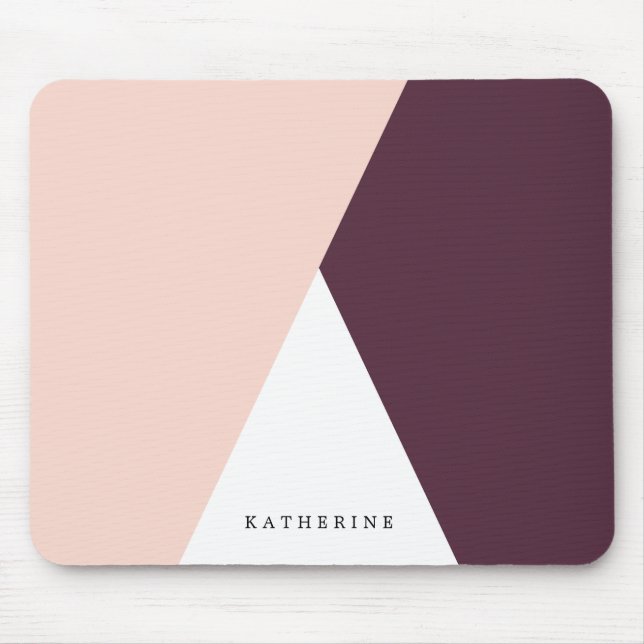 Elegant blush pink & burgundy geometric triangles mouse mat (Front)