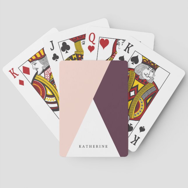 Elegant blush pink & burgundy geometric triangles playing cards (Back)