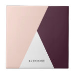 Elegant blush pink & burgundy geometric triangles tile<br><div class="desc">Minimalist and modern design representing blush pink,  white and burgundy colour block.</div>