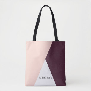 Elegant blush pink & burgundy geometric triangles tote bag