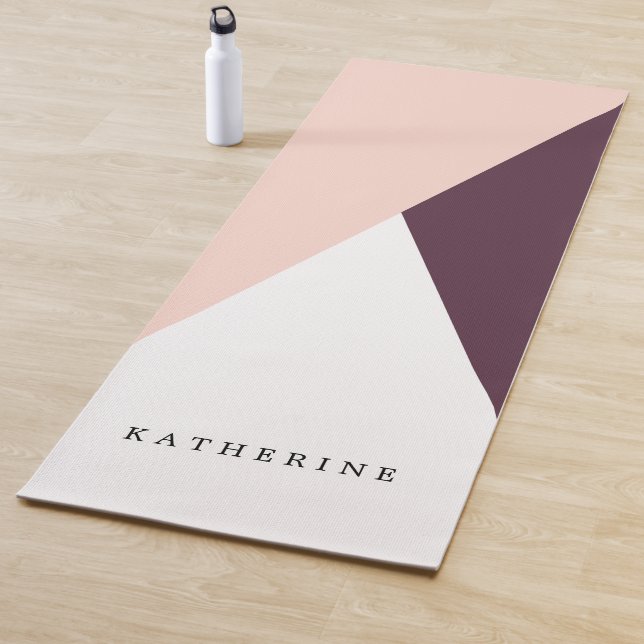 Elegant blush pink & burgundy geometric triangles yoga mat (In Situ)