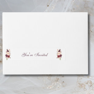 Elegant Blush Pink & Burgundy Rose Bouquet Wedding Wraparound Address Label