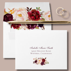 Elegant Blush Pink & Burgundy Roses Wedding RSVP Envelope