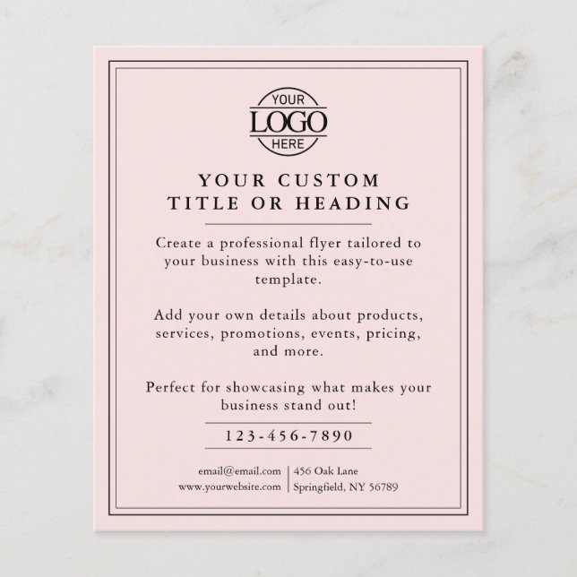 Elegant Blush Pink Business Logo Promotional Flyer (Front)
