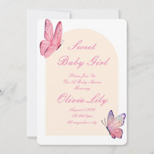 ELEGANT BLUSH PINK BUTTERFLIES BABY GIRL SHOWER  INVITATION