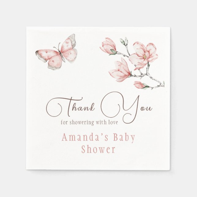 Elegant Blush Pink Butterfly Floral Baby Shower Napkin (Front)