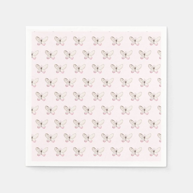 Elegant Blush Pink Butterfly Pattern Paper Napkins (Front)