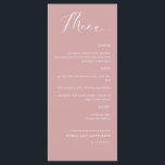 Elegant Blush Pink Calligraphy Wedding Menu<br><div class="desc">Elegant blush pink wedding or dinner reception Menu card. Contemporary, simple and elegant design with beautiful modern hand written calligraphy. Front and back background colour in blush pink. Ability to change both front and / or back background colour by selecting "customise further". Design available in a variety of colour choices....</div>
