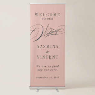 Elegant Blush Pink Calligraphy Wedding Retractable Banner