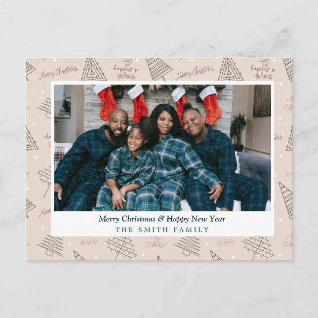 Elegant Blush Pink Christmas Greetings with Photo Holiday Postcard (Front)